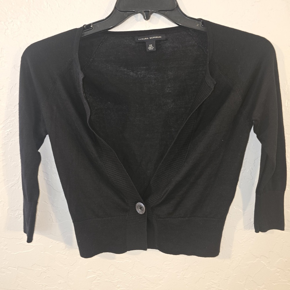 Banana Republic Womens Silk Blend 1 Button Cardigan Sz XS Black Preppy Academia